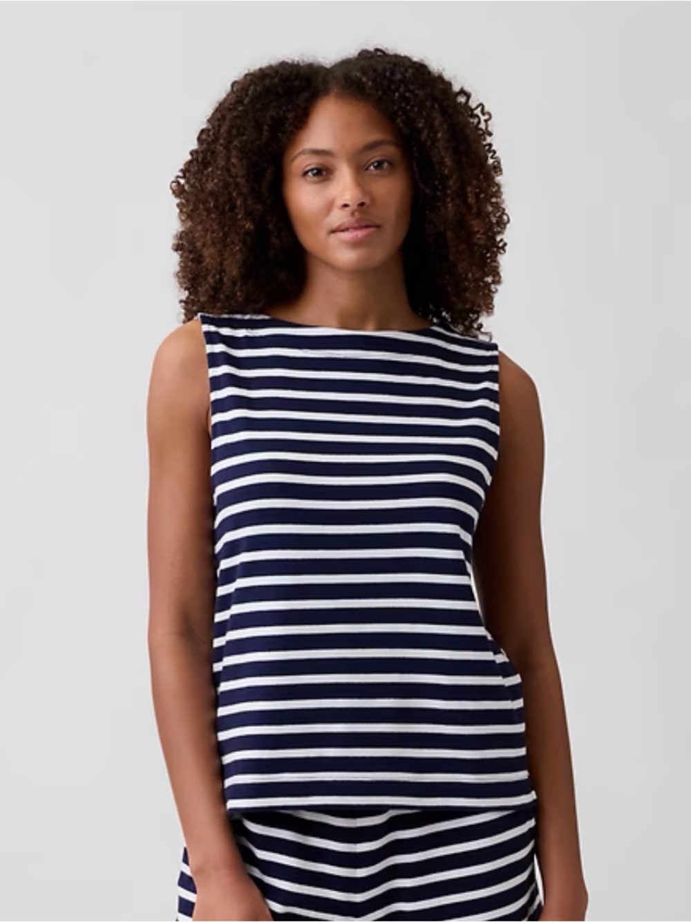 NWT Gap Factory Stripe Boatneck Tank Top Sleeveless Navy/White Sz M 100% Cotton